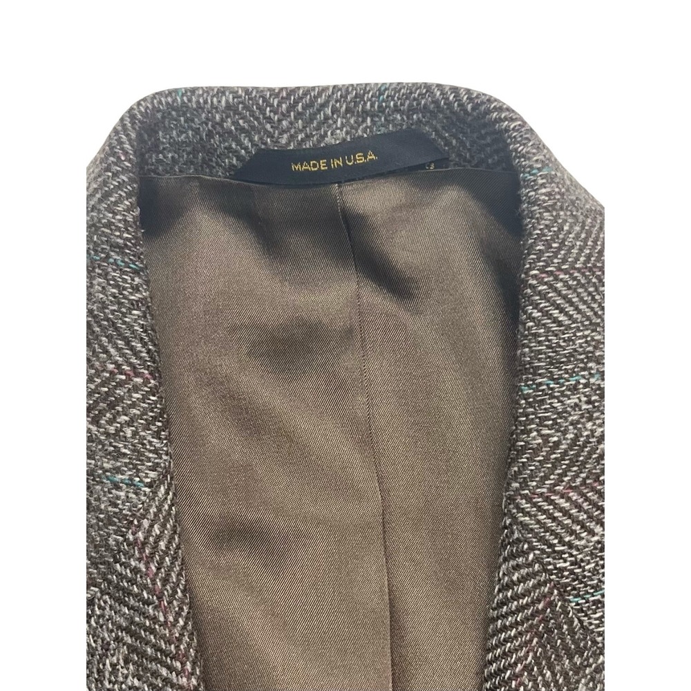 vtg Haggar 40S Brown Cream Herringbone Stripe Tweed Blazer Jacket Sport Coat USA - Picture 3 of 11